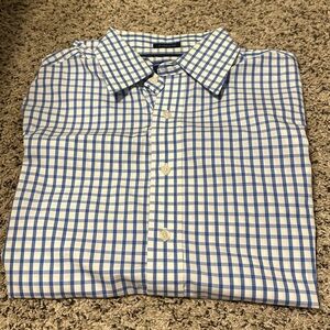 GAP Men's White and Blue long sleeve Plaid Shirt